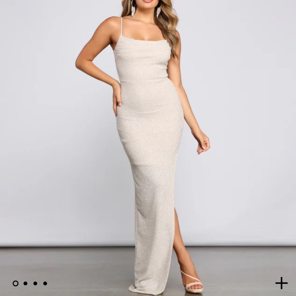Beige glitter prom dress